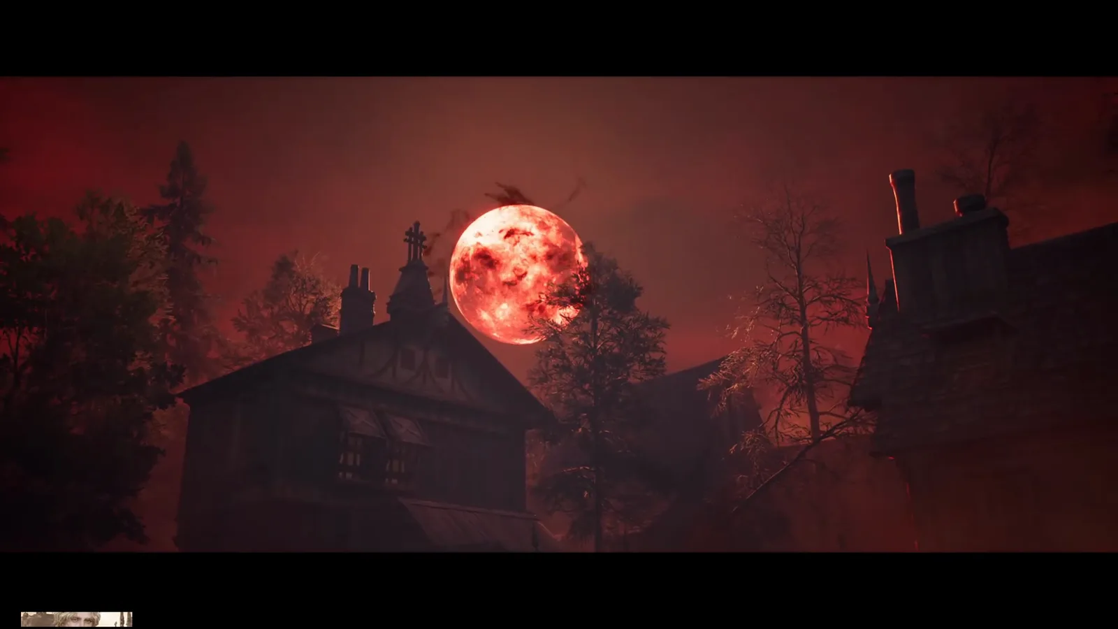Crimson moon rising over the cottage rooftops of the Forest Cottage instance where the Lord of Mysteries alpha wolf challenge begins Crimson moon rising over the cottage rooftops of the Forest Cottage instance where the Lord of Mysteries alpha wolf challenge begins