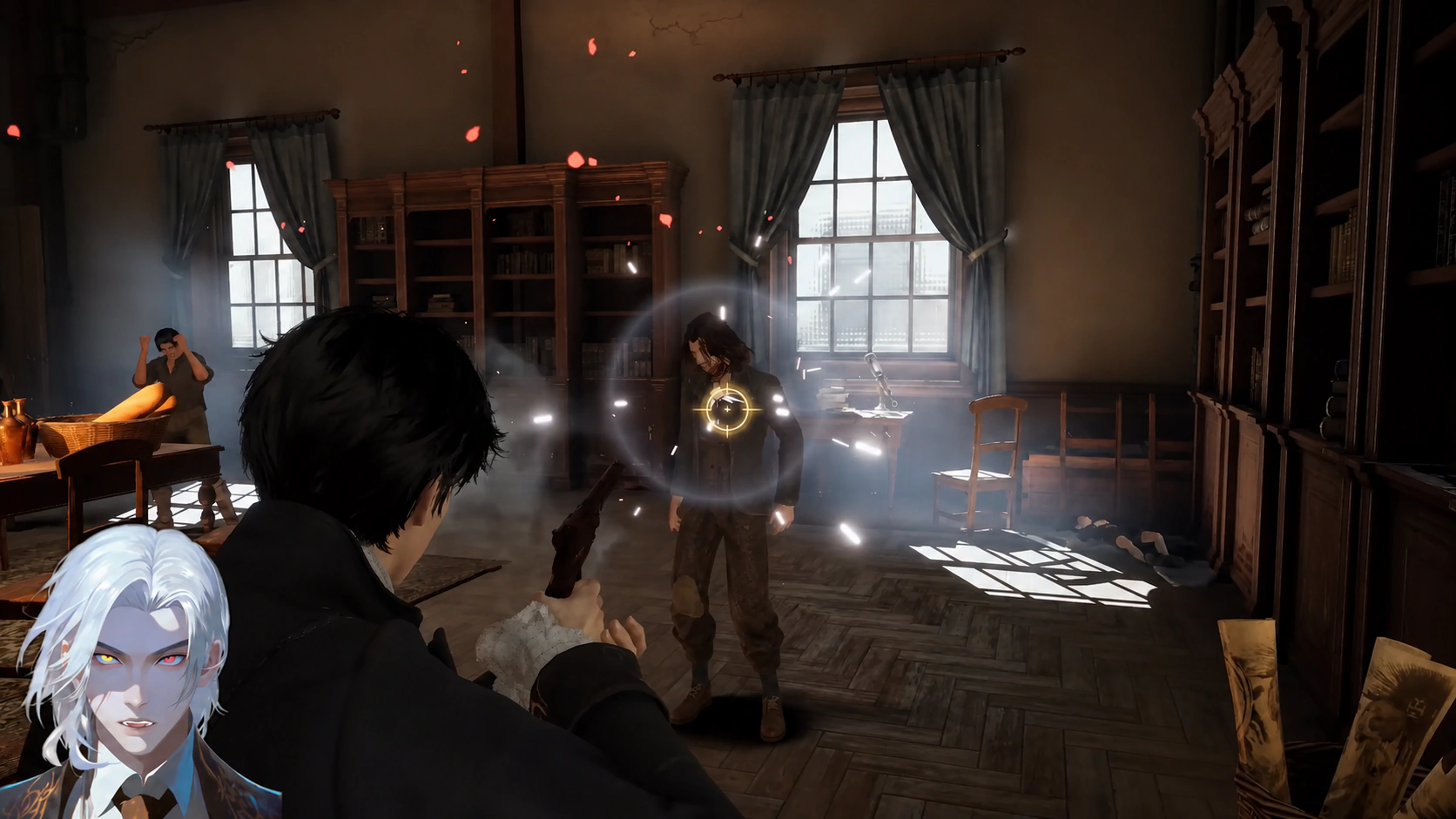Seer class throwing glowing spiritual paper darts and evading enemy shadow attacks Seer class throwing glowing spiritual paper darts and evading enemy shadow attacks