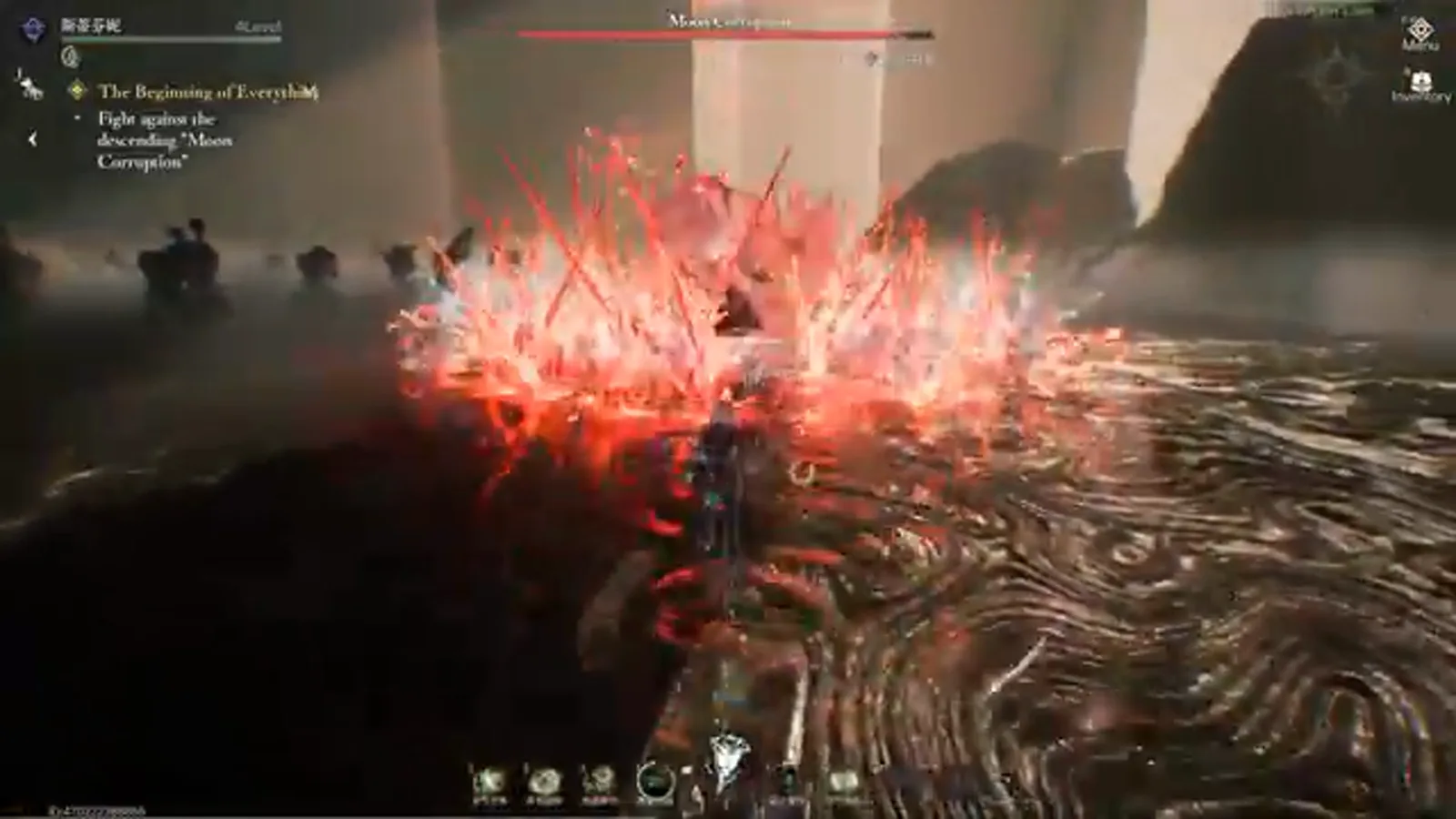 Lord of Mysteries Seer unloads a red burst skill on the Marrow Corruption boss amid exploding petals. Lord of Mysteries Seer unloads a red burst skill on the Marrow Corruption boss amid exploding petals.